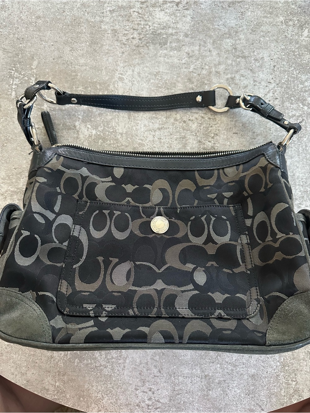 Coach Black and Gray Signature Canvas Shoulder Bag